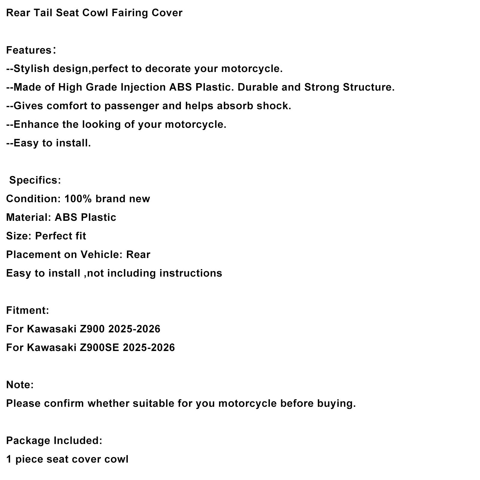 Achterzadelkap voor Kawasaki Z900 Z900SE 2025-2026