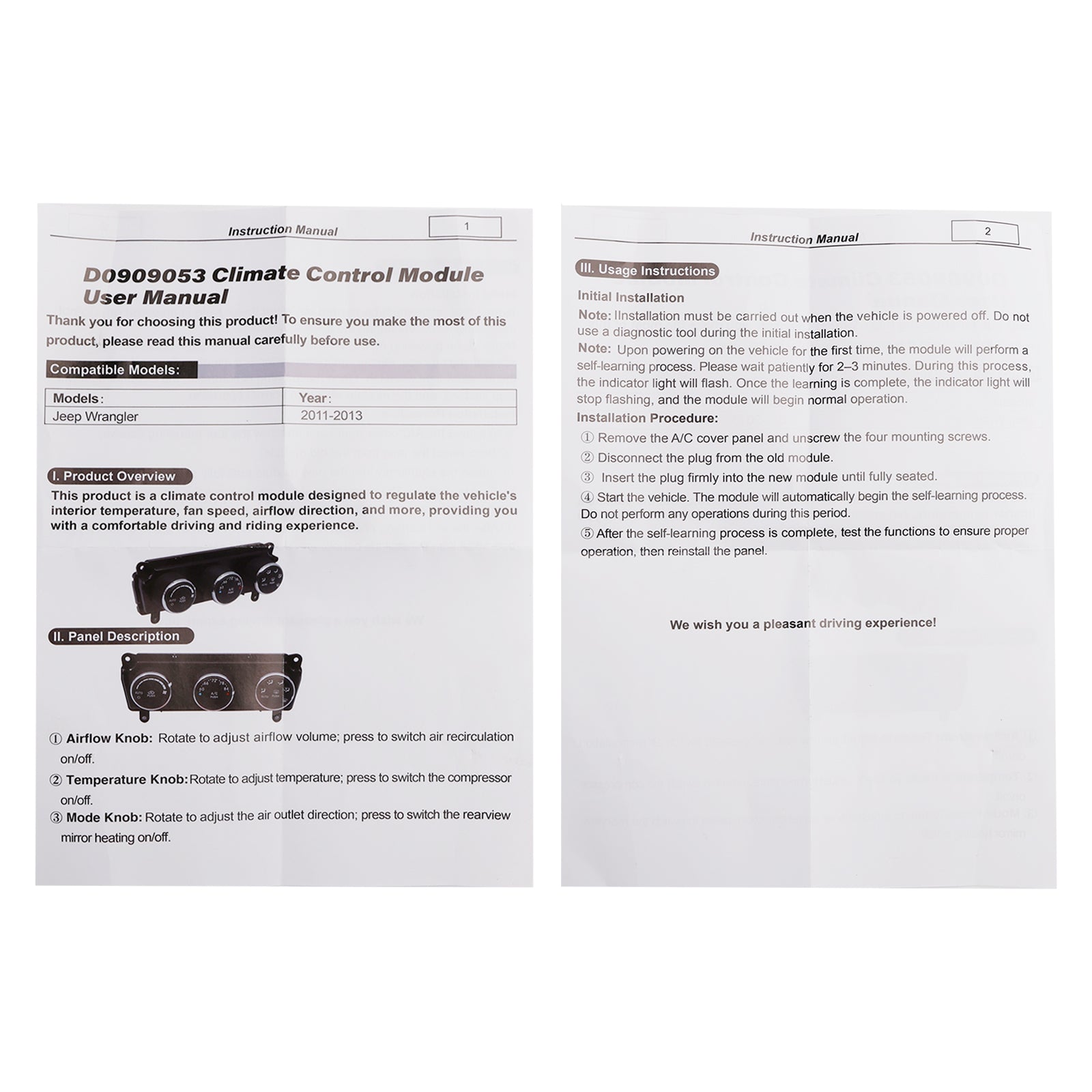 Nadzorni modul klime/grelca za Jeep Wrangler 2011-2013 (številka dela 55111170AD)