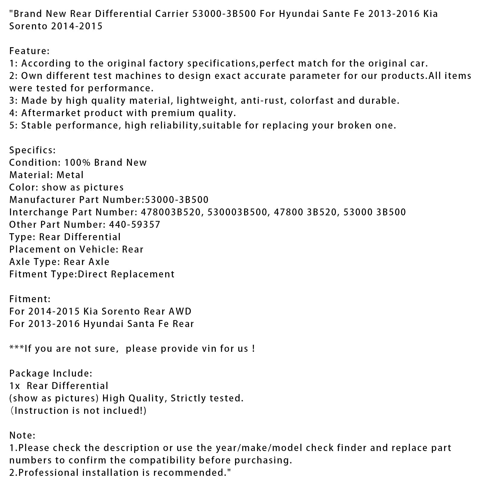 Supporto differenziale posteriore 53000-3B500 per Hyundai Santa Fe Sorento