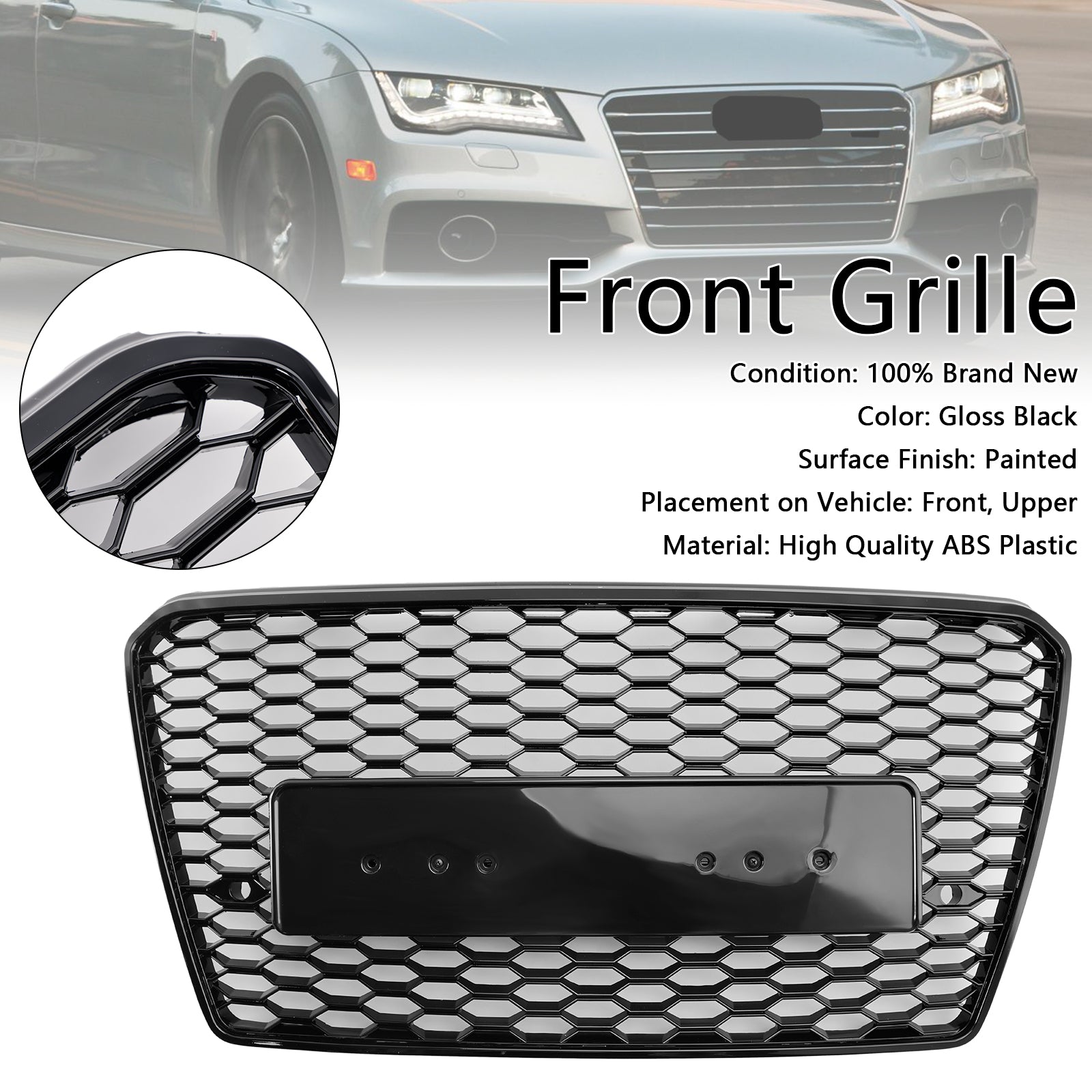 RS7 Style Honeycomb Sport Mesh Hex Grill Grille Pour Audi A7/S7 2012-2015 Black