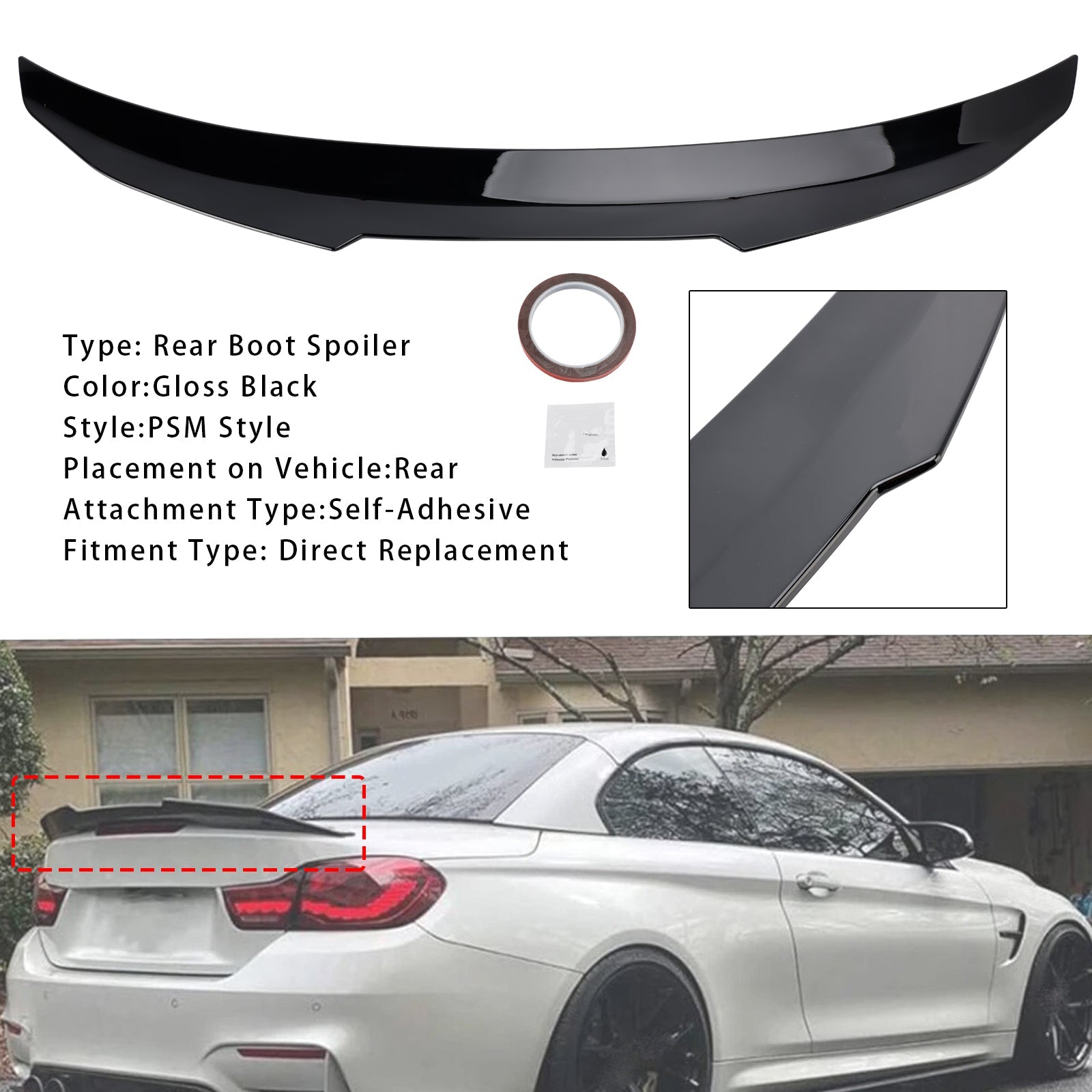 Spoiler posteriore nero lucido per BMW Serie 4 F33 Cabrio (2013-2020)