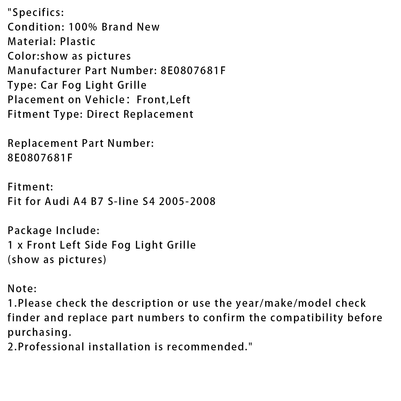 Linker bumperrooster voor Audi A4 B7 S-Line S4 2005-2008, Grille Fog Lightning