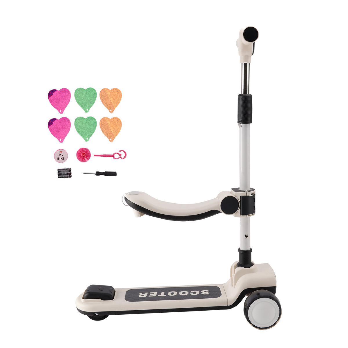 Trotinette enfant 2-en-1 siège pliable lumière 3 roues guidon pliant réglable