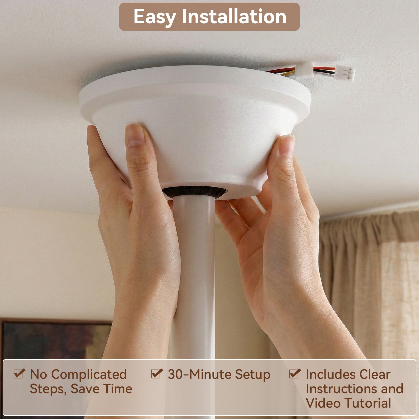 Noir-Blanc 6 vitesses Ventilateur moderne 52" avec lumière télécommande