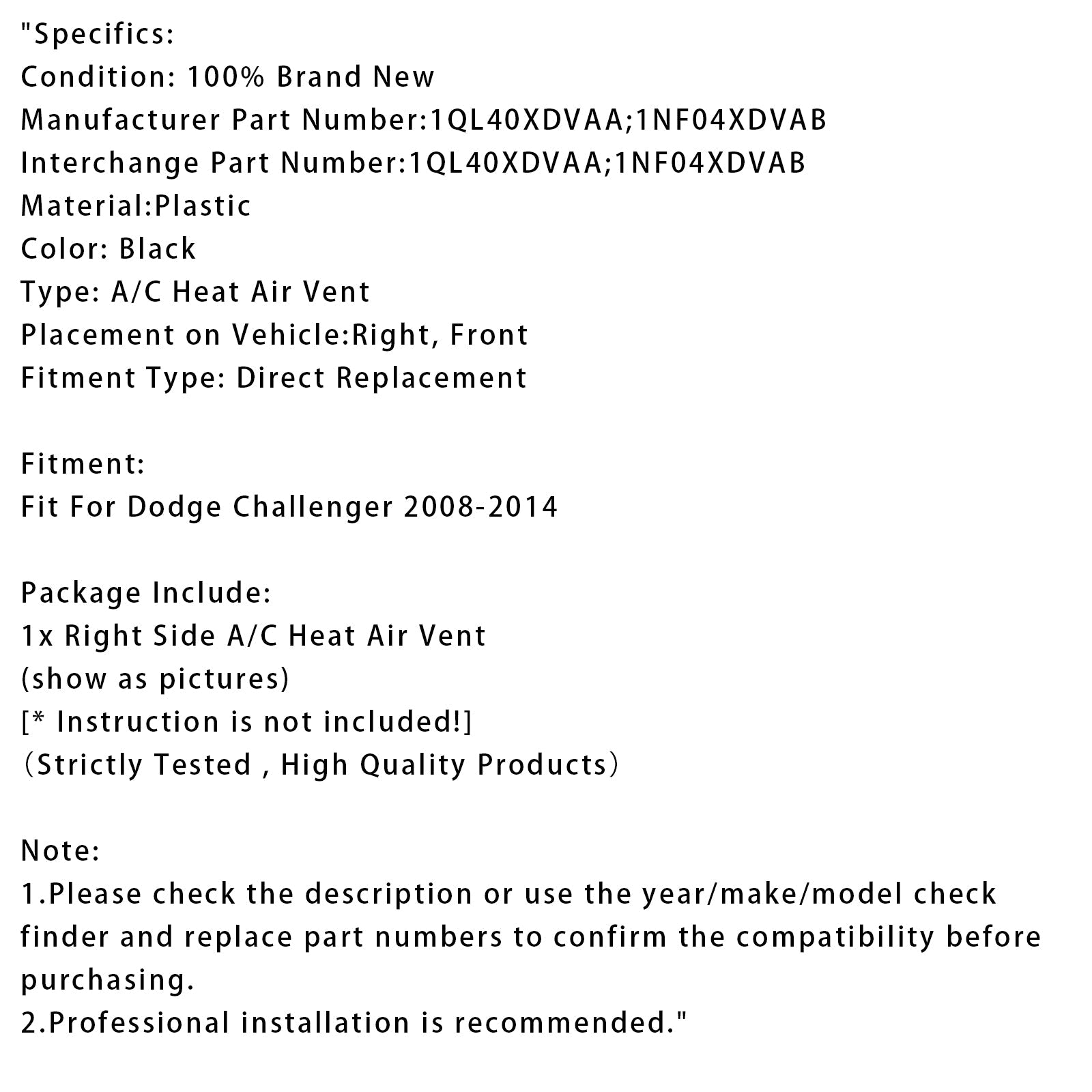 Dodge Challenger 2008-2014 Air Condizionamento sul lato destro A/C Ventilazione Riscaldamento 1QL40XDVAA