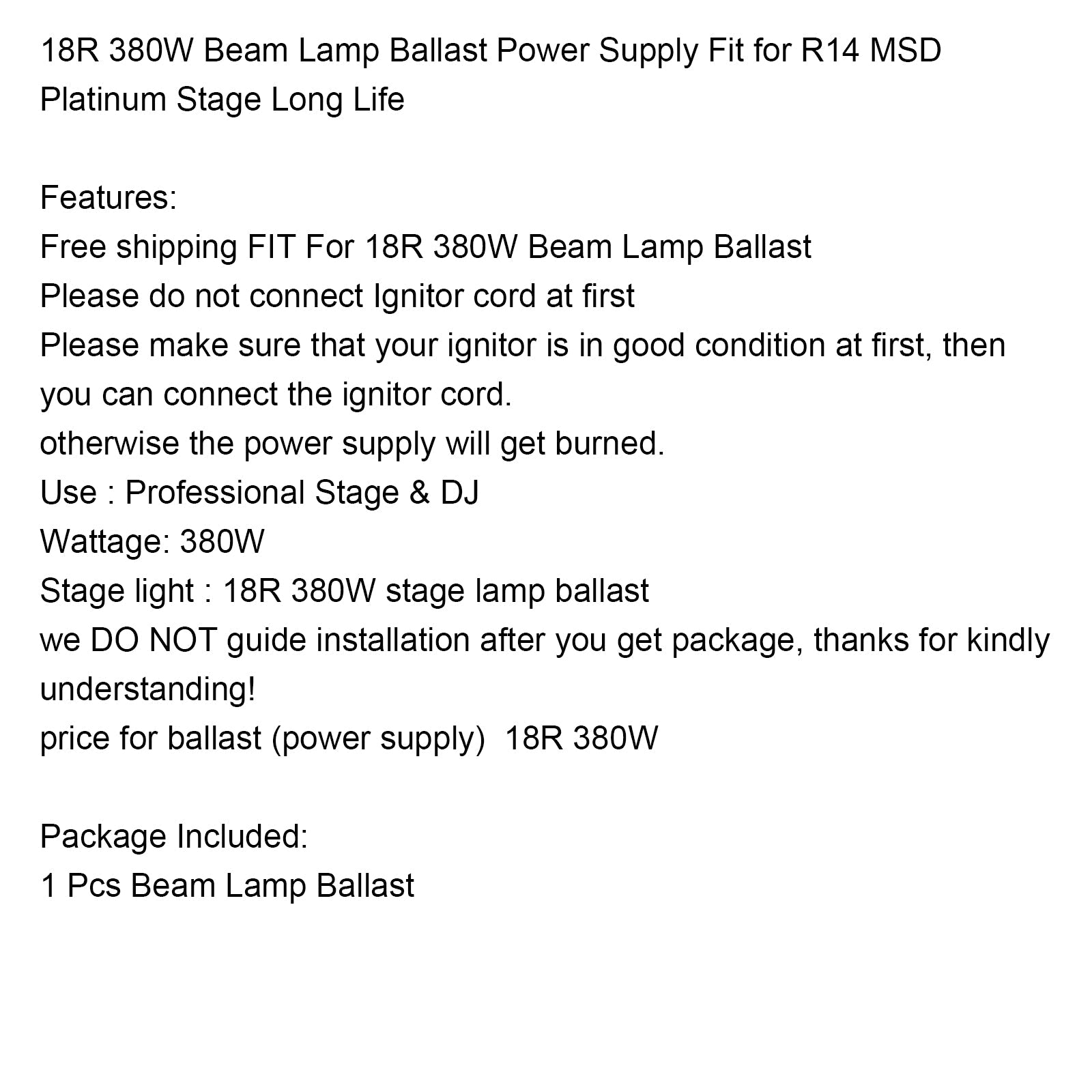 Mobilna Belka głowy, MSD 260W 295 W 350W 380W Zasilanie balastowe