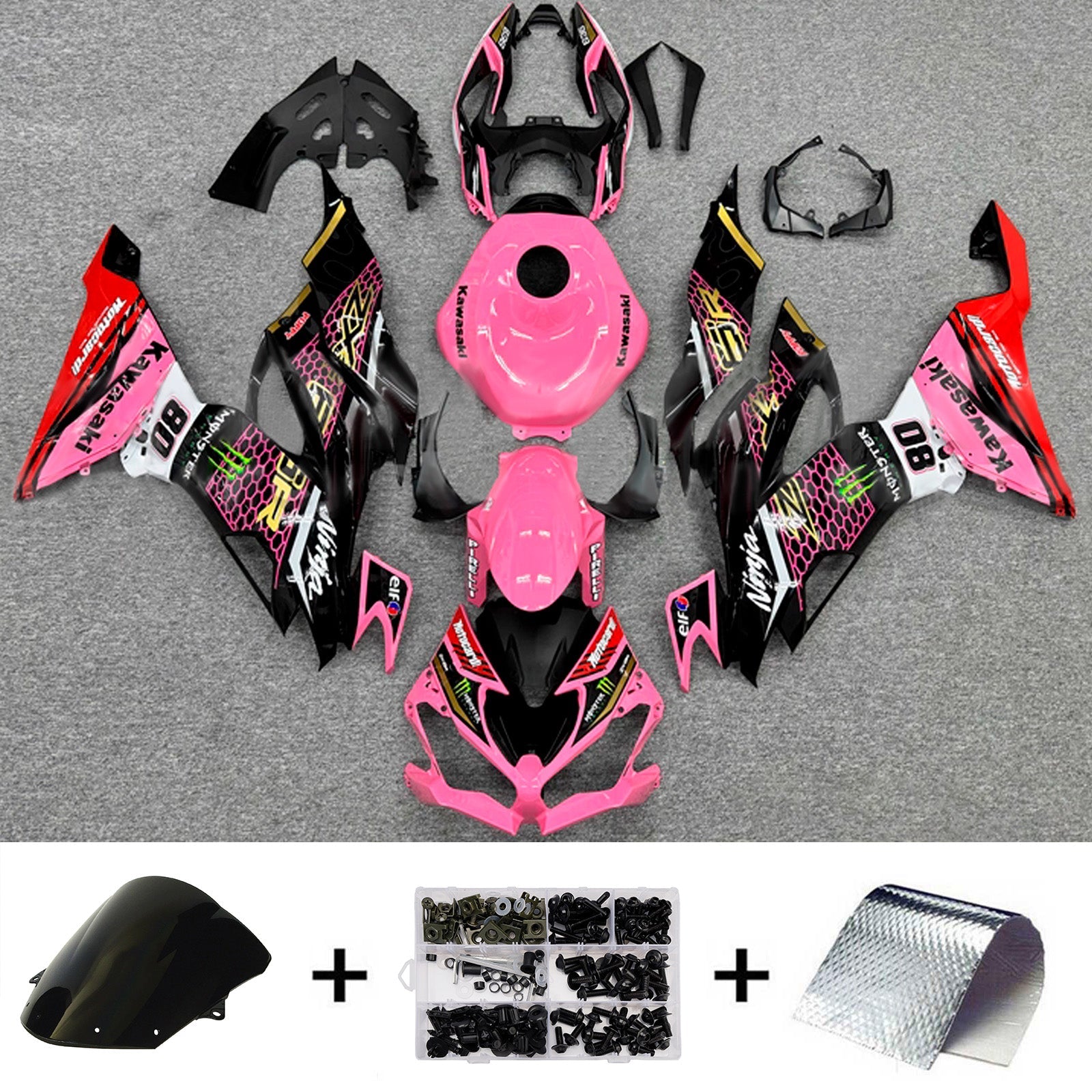 Kit de carénage injecté en plastique ABS compatible avec Kawasaki ZX6R 2019-2023