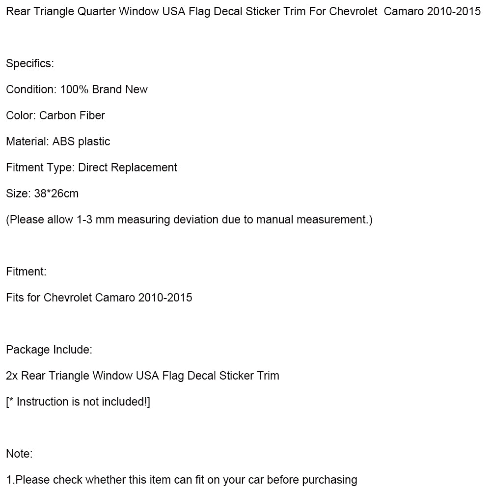 Chevrolet Camaro 2010 - 2015 Post - Triangle Triangle Décalcomania Decoration American Flag Decal