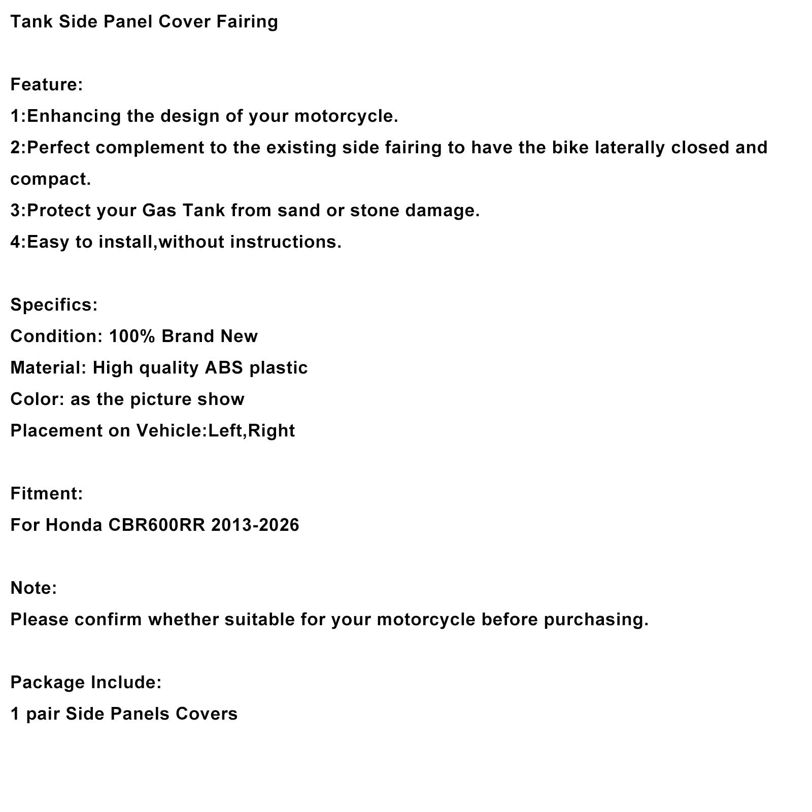 Brandstoftank zijbekleding kuip voor Honda CBR600RR (2013-2026)