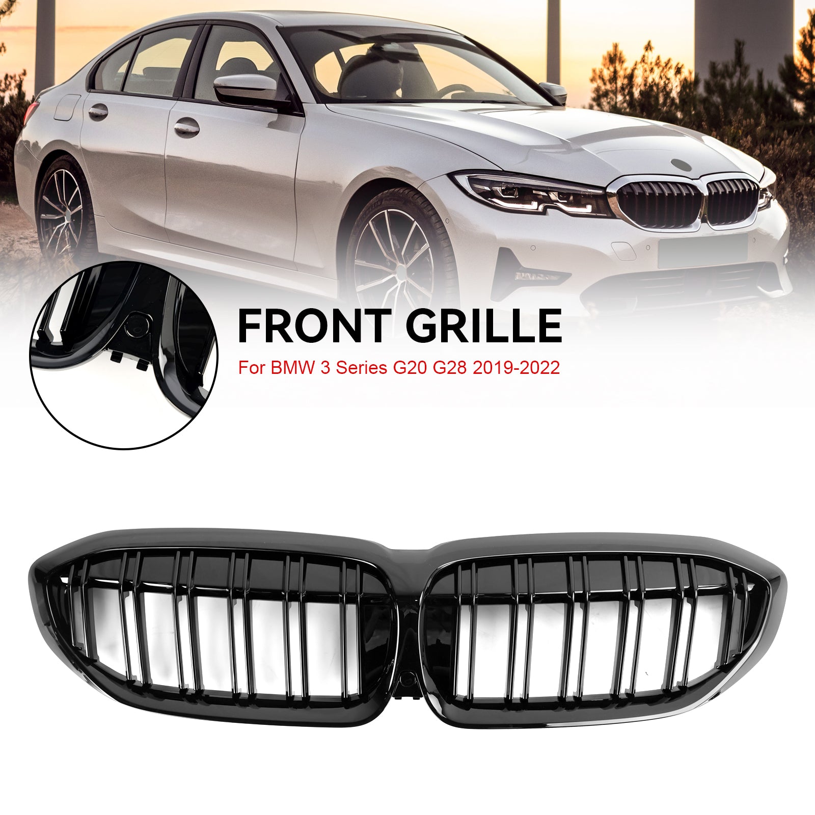 Black Dual Slat Kidney Grille Grill 51138072085 Pour BMW 3 Series G20 2019-2022