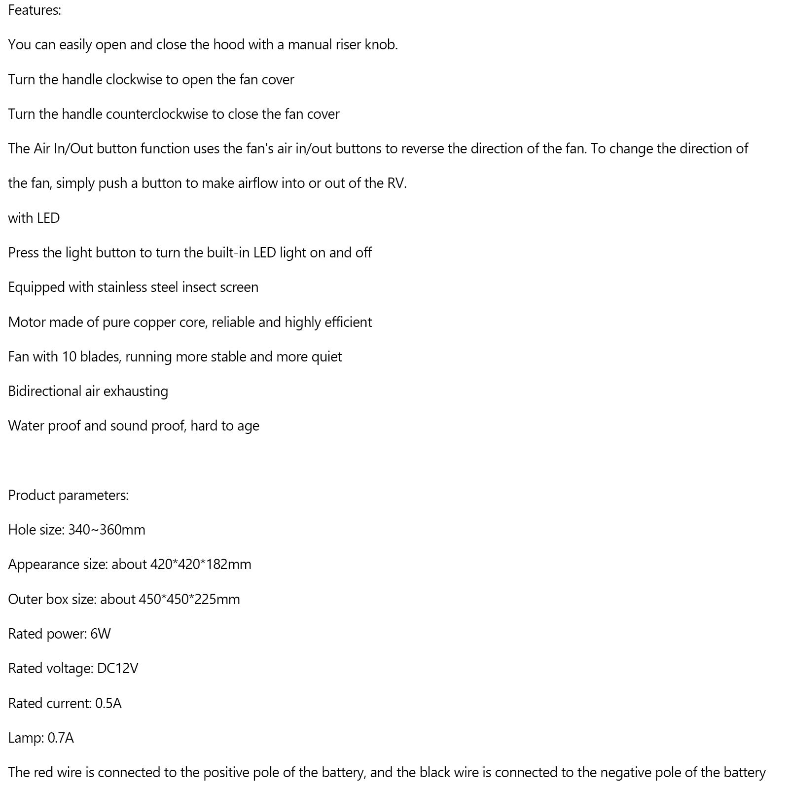 Ventilador de techo de 14 "para autocaravana, ventilador manual para autocaravana