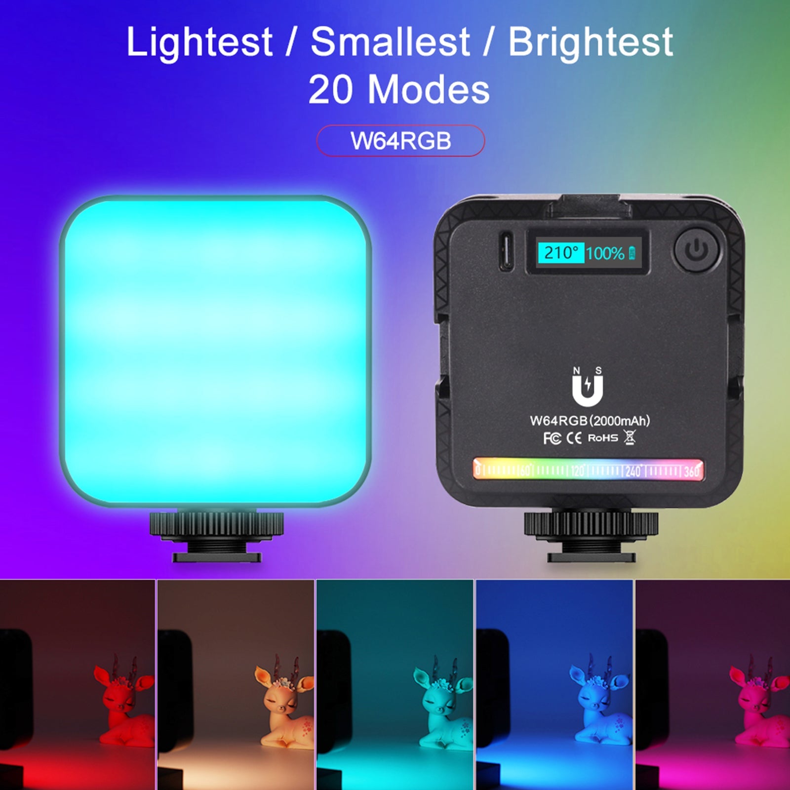 Luz de relleno de luz de vídeo LED W64 RGB para cámara de vídeo, teléfono móvil, belleza en vivo, al aire libre