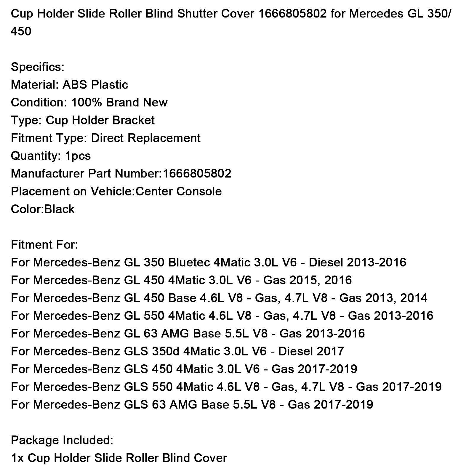 Držalo za skodelico Drsni pokrov za rolete 1666805802 za Mercedes GL 350/450