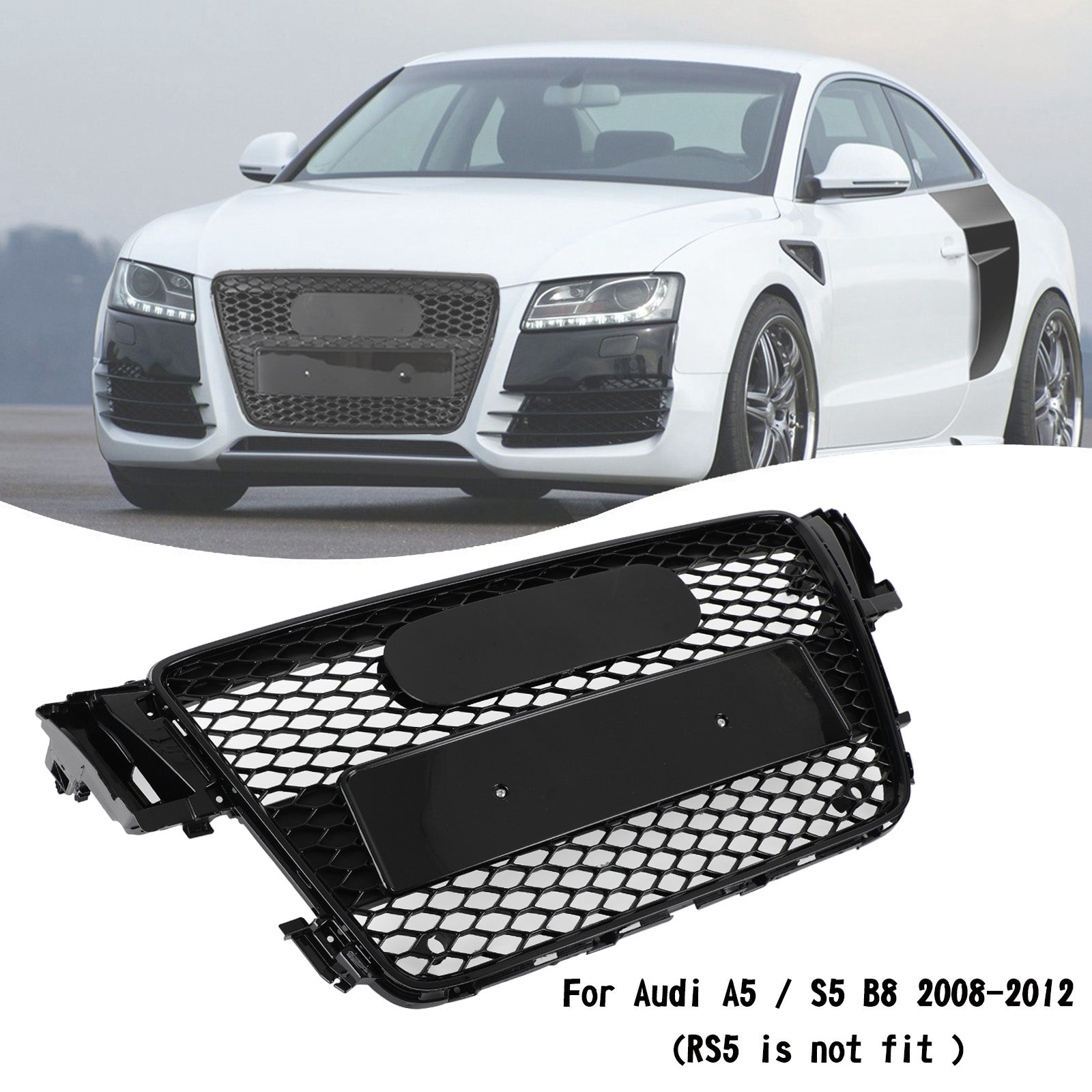 RS5 Style Hood Henycomb Sport mesh Grille Grill Fit AUDI A5 S5 B8 2008-2012