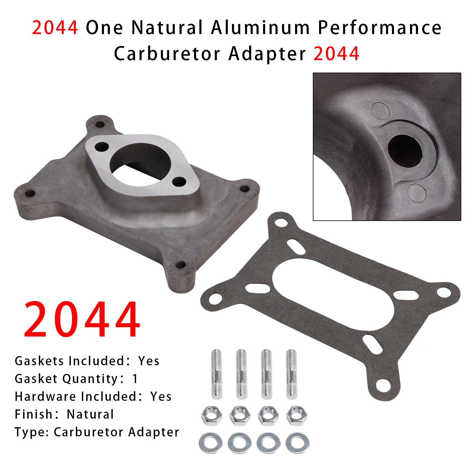 Adaptateur de carburateur haute performance en aluminium naturel 2044 One 2044