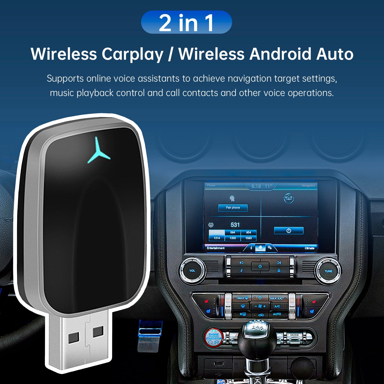 Scatola di connessione USB per auto 2 in 1 Adattatore wireless per auto Android Apple CarPlay