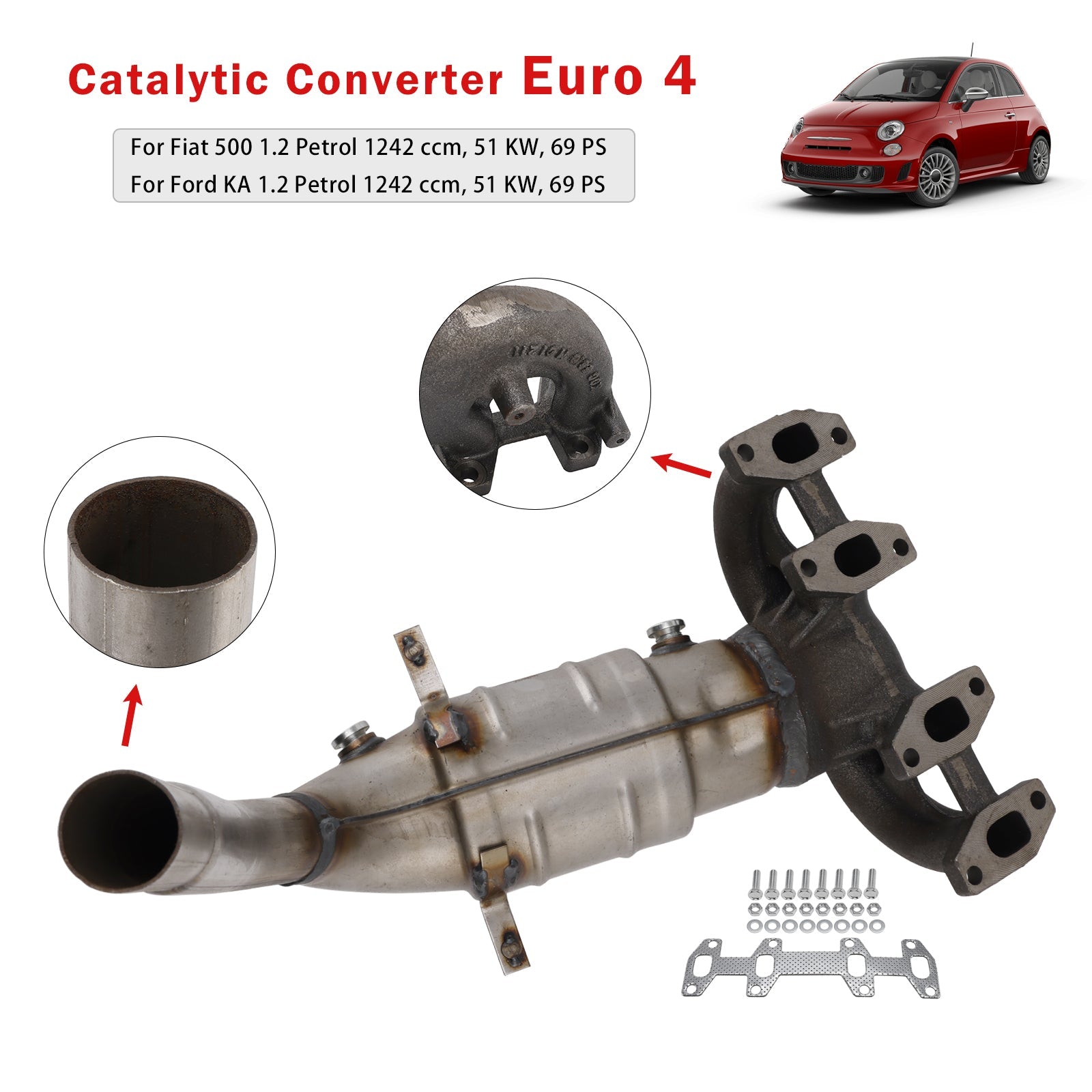 Silencieux d'échappement catalytique 51786938 pour Fiat 500 1.2 Ford Ka