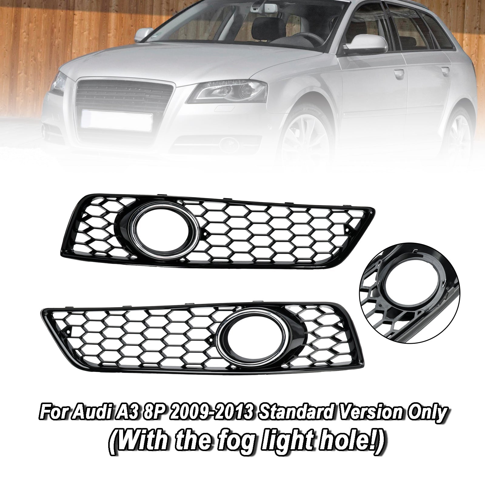 Grille de protection des phares antibrouillard avant en nid d'abeille pour Audi A3 8P 2009-2013