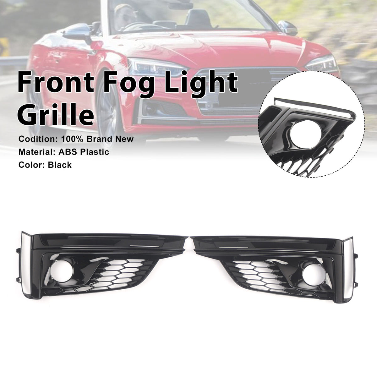 2PCS Front Bumper Fog Light Grille Cover Pour Audi A5 S5 S-Line 2018-2019