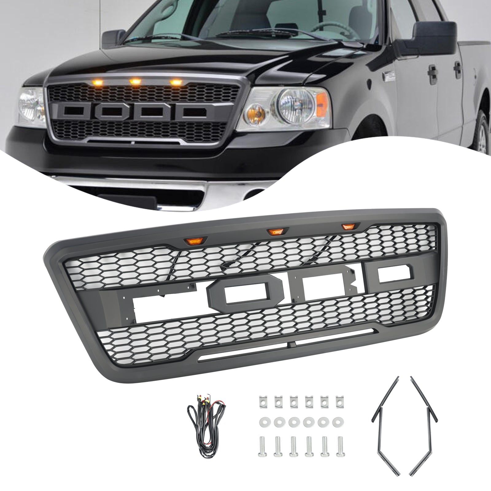 Mrežasta rešetka sprednjega pokrova za Ford F150 Raptor 2004-2008 z LED