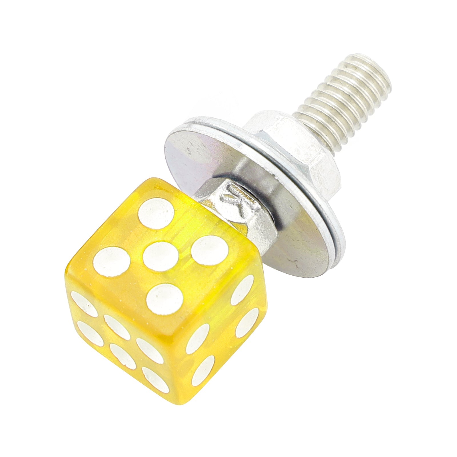 4x Vis de plaque d'immatriculation DICE personnalisées en plastique jaune pour moto Chopper Bobber