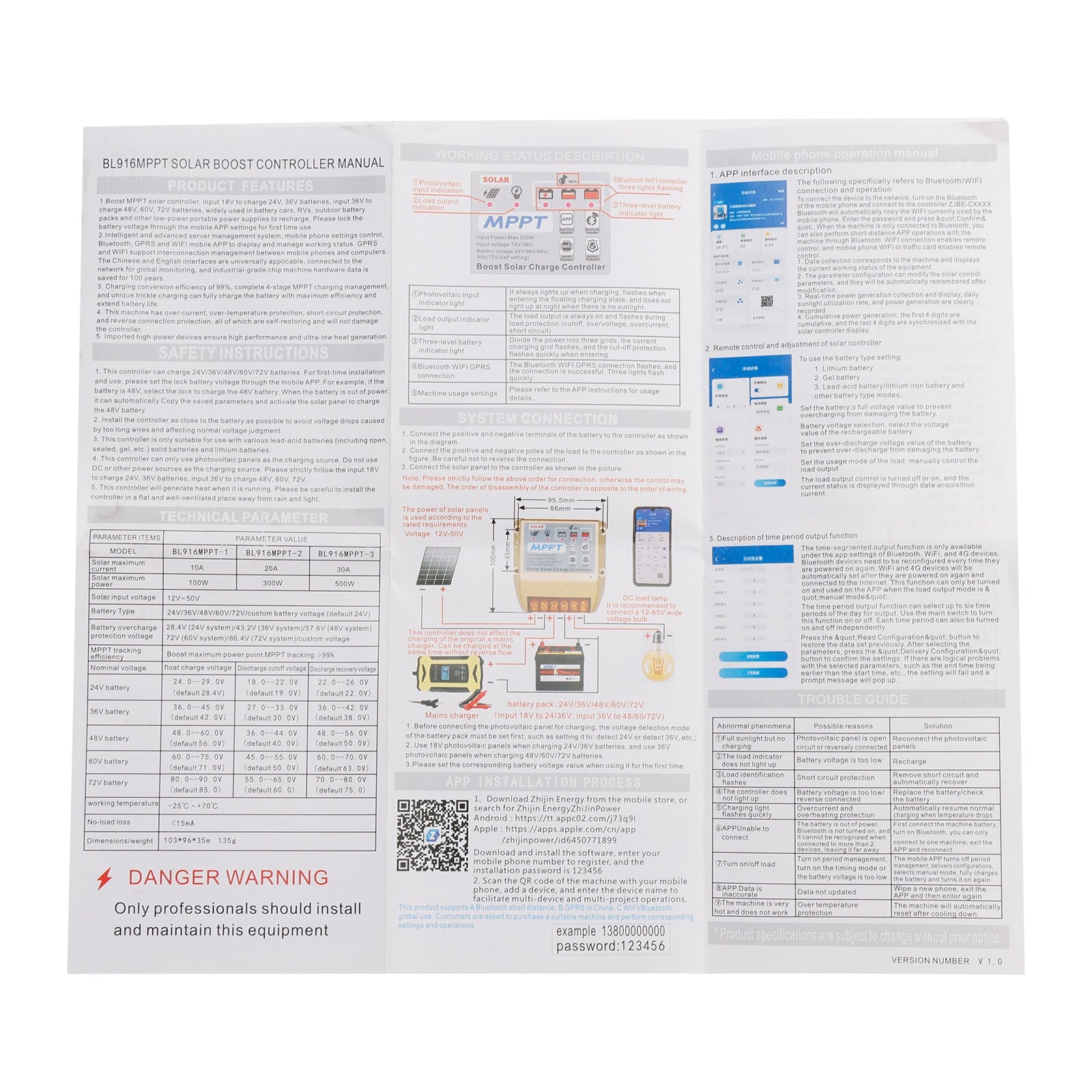 Contrôleur solaire MPPT Boost 10 A/20 A/30 A 24 V, 36 V, 48 V, 60 V, 72 V, application mobile, contrôle intelligent