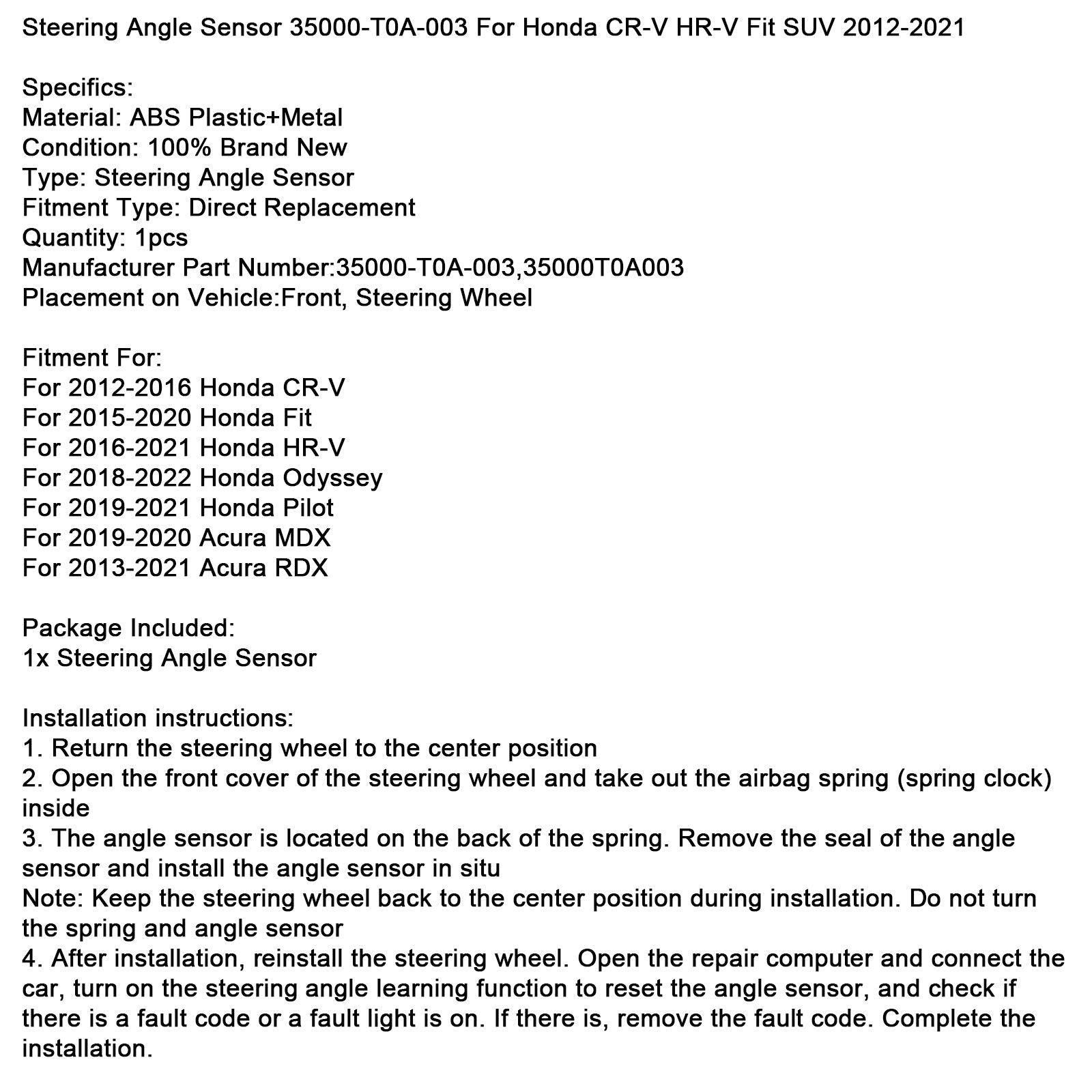 Senzor d&Senzor kota krmiljenja 35000-T0A-003 za Honda CR-V HR-V Fit SUV 2012-2021