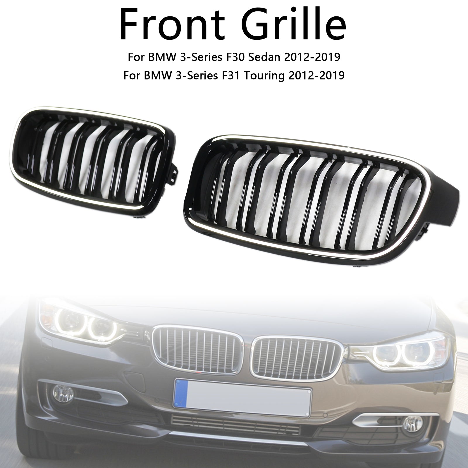 Calandre Avant Noire Mat Pour BMW Série 3 F30/F31 (2012-2018) – Style Kidney Grille, ABS, Installation Clip - 9