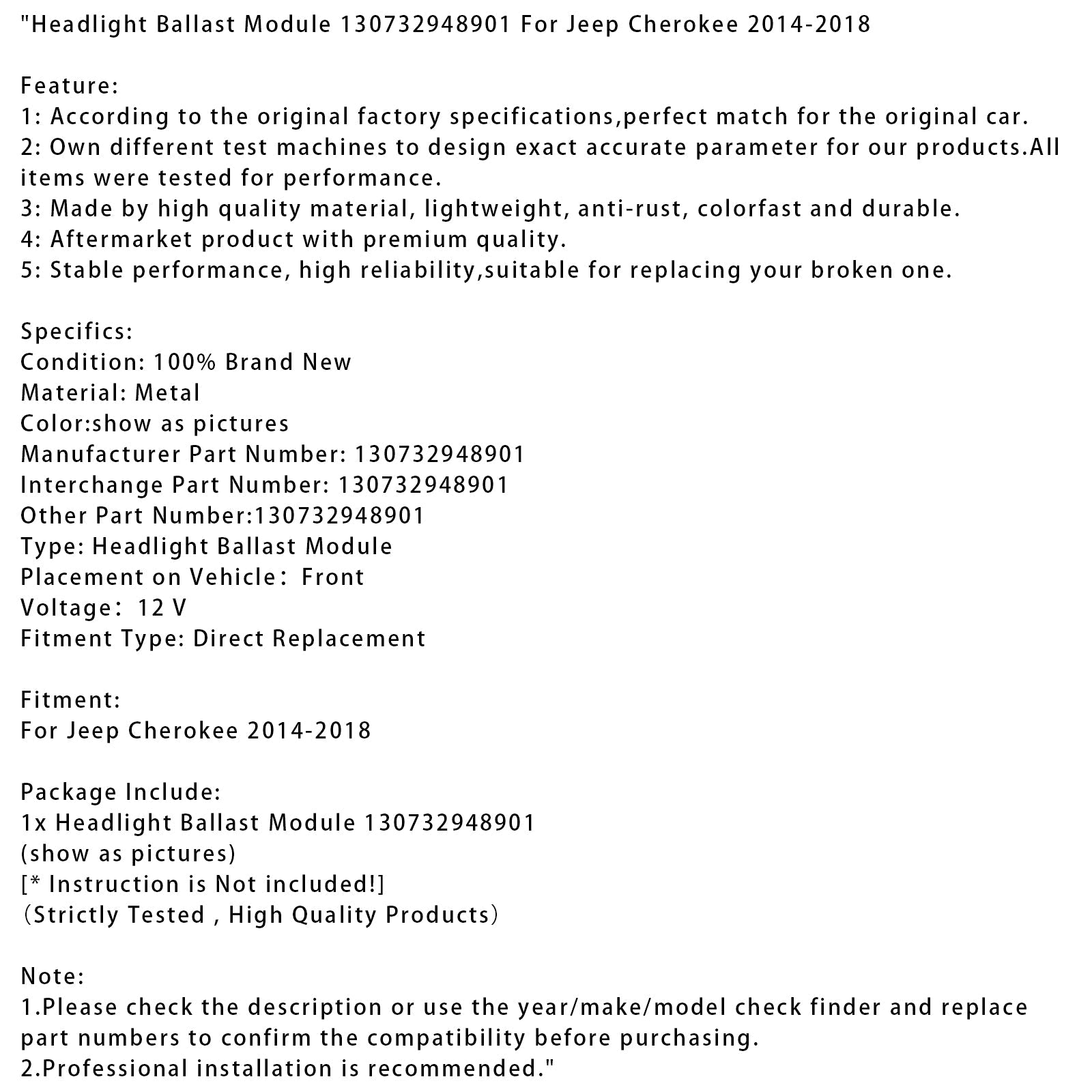 Module de ballast de phare Jeep Cherokee 2014-2018, référence 130732948901