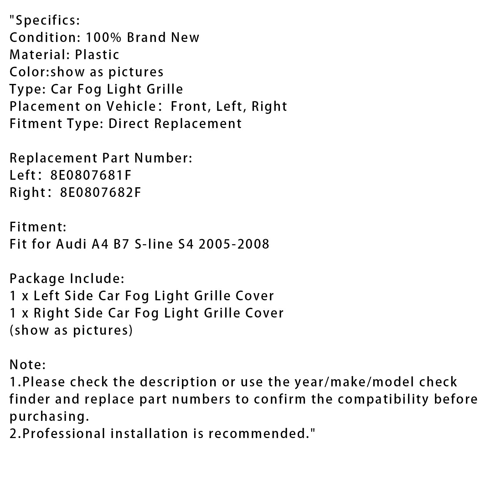 Paar beschermende roosters voor anti-voglichten Audi A4 B7 S-Line S4 2005-2008 8E0807681F