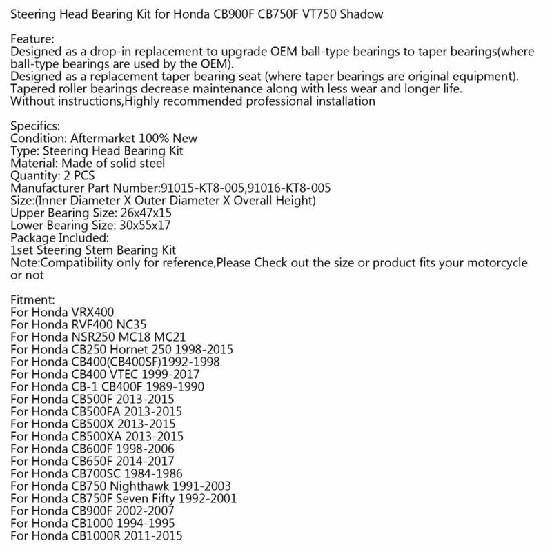 Komplet za pnevmatike Honda 91016-MR7-003 za CB1000R, CB500F, VT750 Senca-povezane reference 91015-KT8-005, 91016-KT8-005-za motocikel