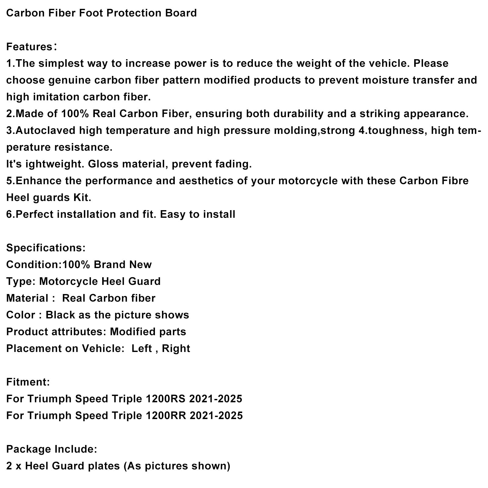 Podnóżki z prawdziwego włókna węglowego do Speed ​​Triple 1200 RS/RR 2021-2025