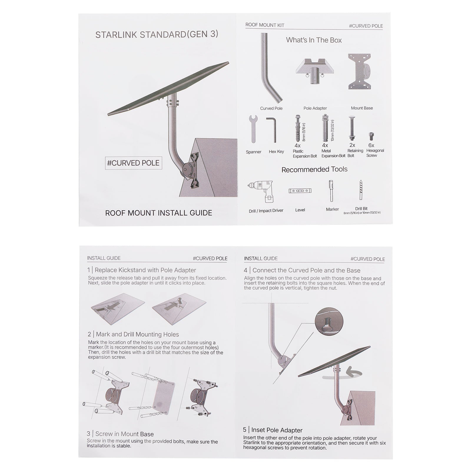 Kit de montaje en techo o pared exterior ajustable V3 Starlink Gen 3 360°