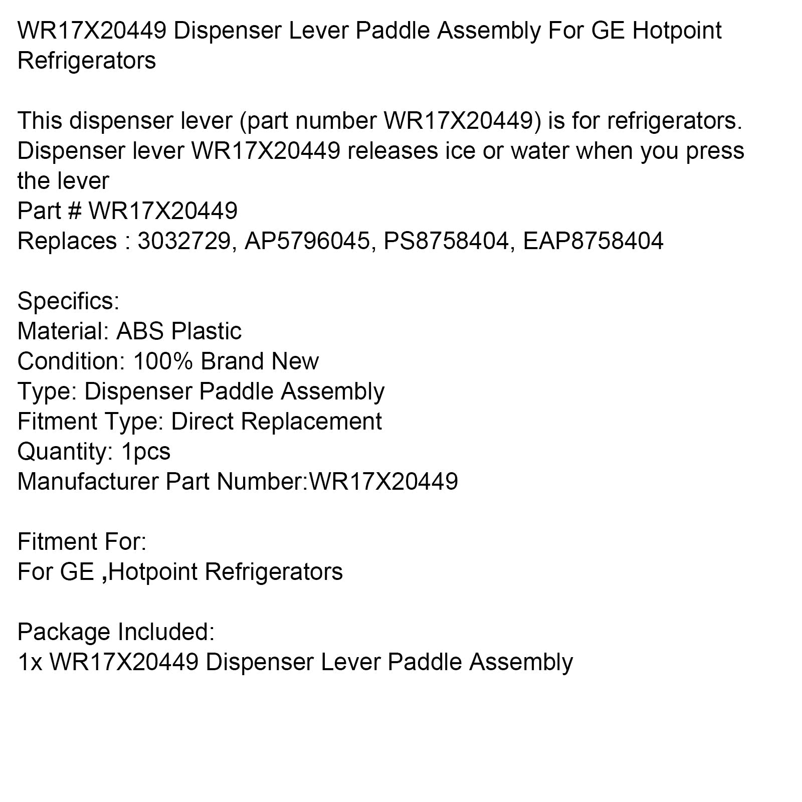 Conjunto de paletas de palanca de distribución WR17X20449 para refrigeradores GE Hotpoint