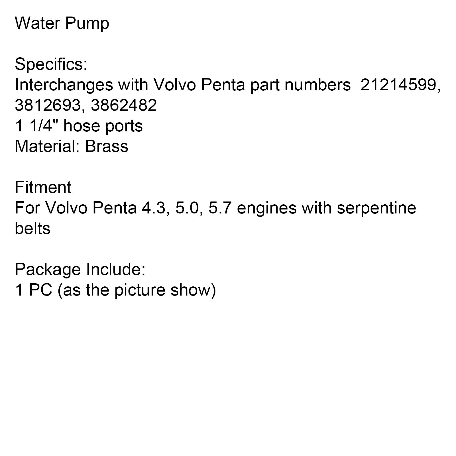 Courroies de pompe à eau pour moteurs Volvo Penta 4.3L, 5.0L et 5.7L : références 21214599, 3812693 et 3862482