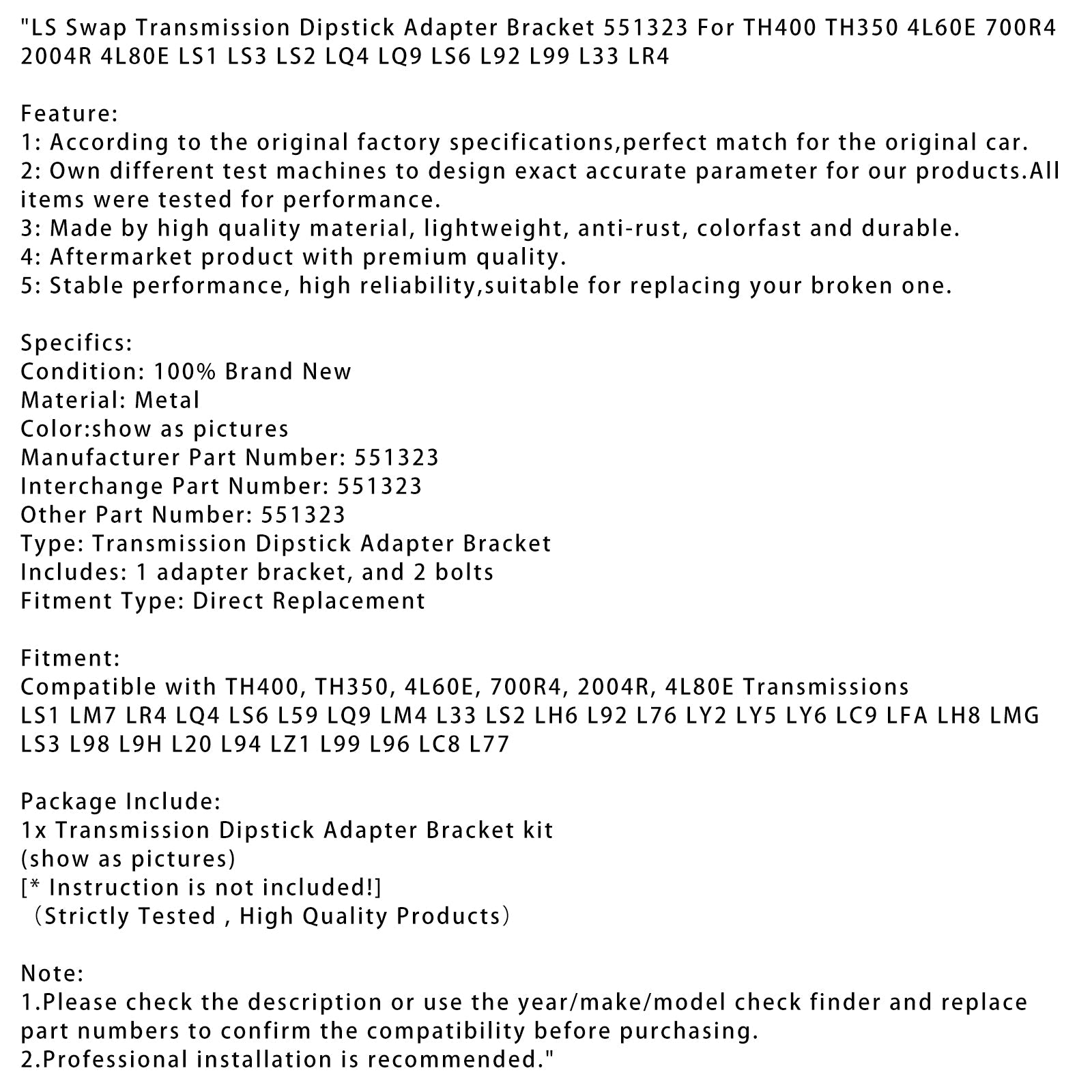 Adattatore di supporto per indicatore di trasmissione 551323 per Th400 Th350 4L60E 700R4 2004r