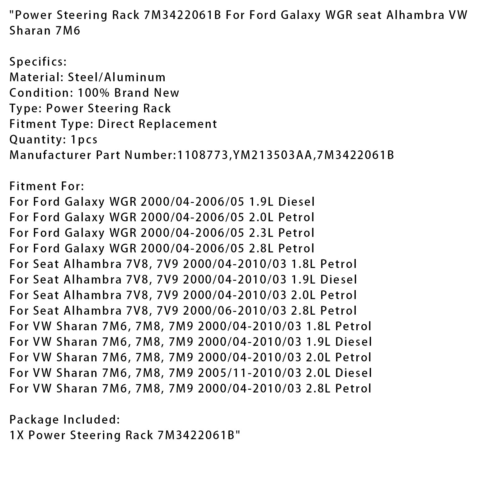 Letev servo volana 7M3422061B za Ford Galaxy WGR Seat Alhambra VW Sharan 7M6