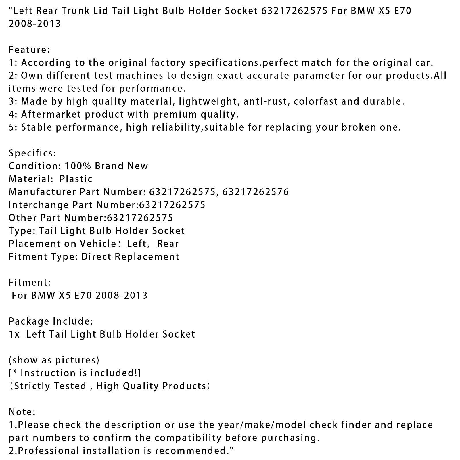 Tukiholkki d&BMW X5 E70 2008-2013 takaluukun vasen takavalo