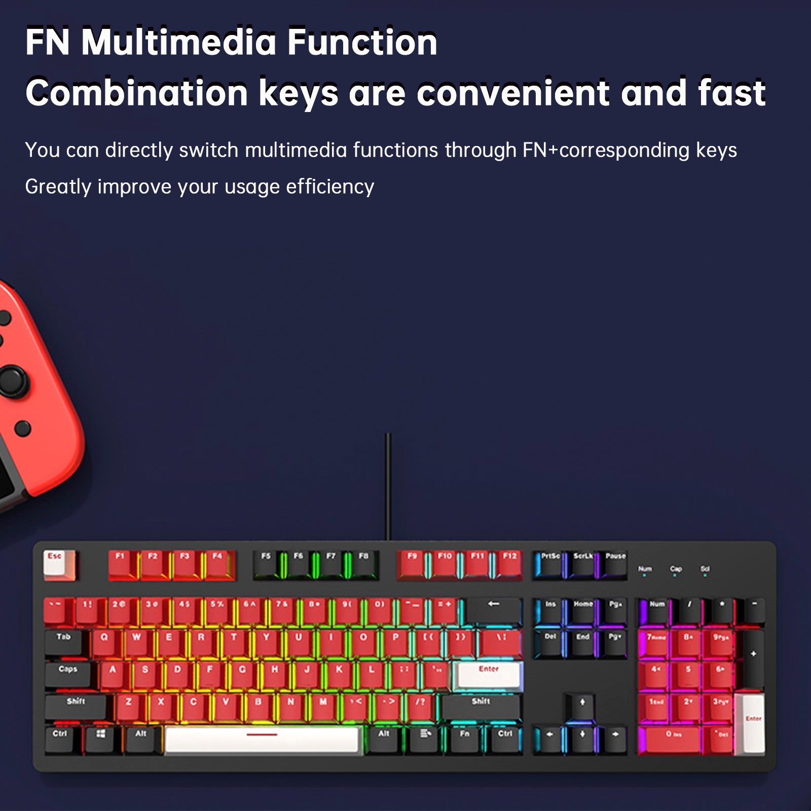 Teclado mecánico para juegos con cable de 104 teclas con interruptores lineales azules y retroiluminación RGB