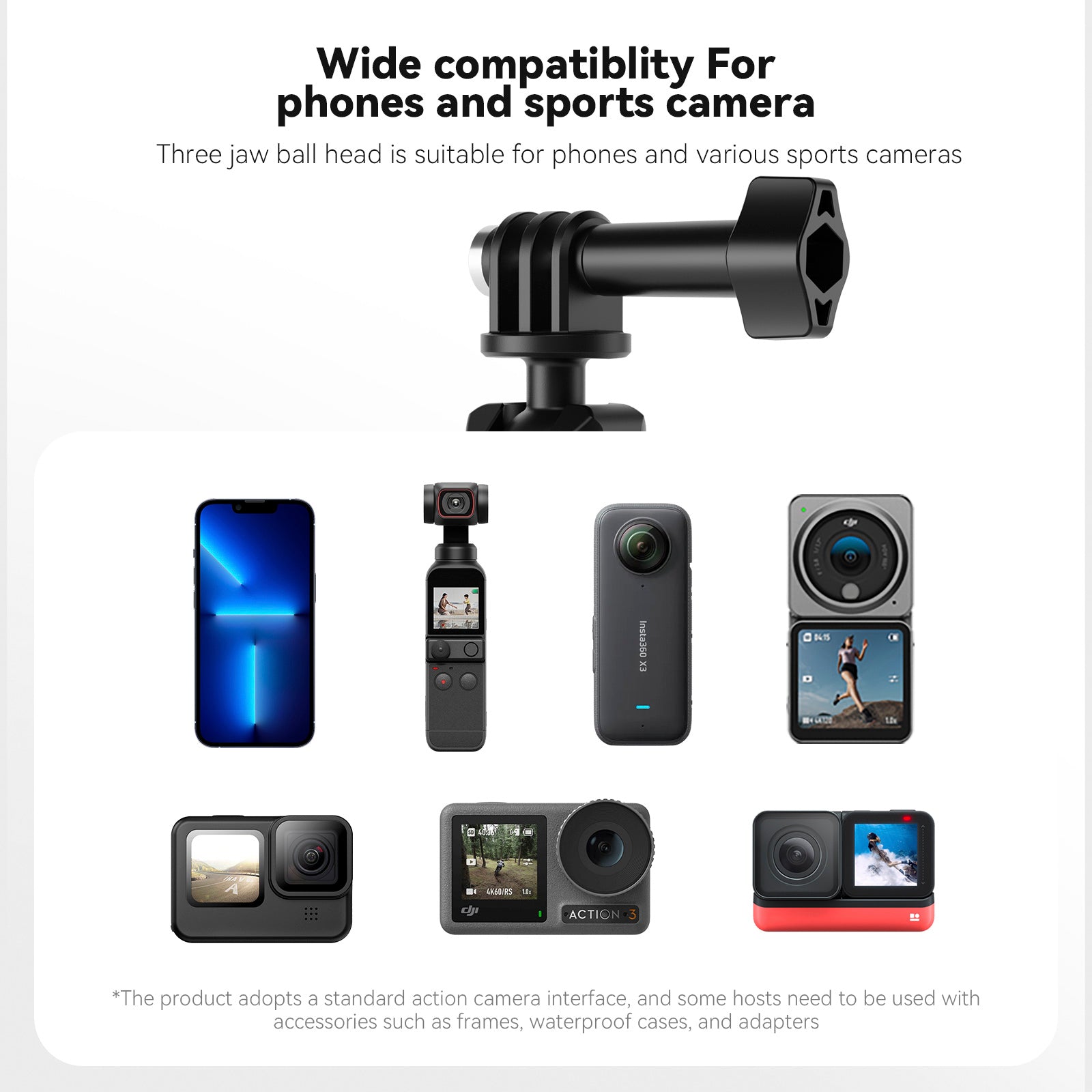 Support ventouse universel léger et robuste pour DJI GoPro 13/Insta 360 Go3