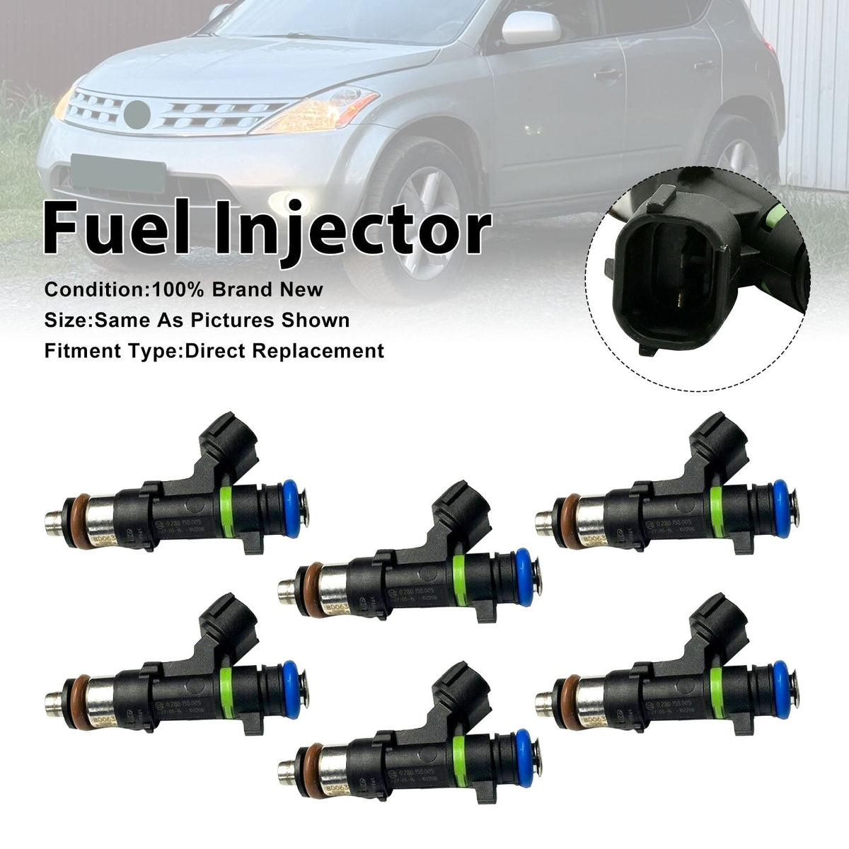 6 inyectores de combustible para Nissan Murano 2003-2004 y Quest 2004-2009 (número de pieza 16600-7y000)