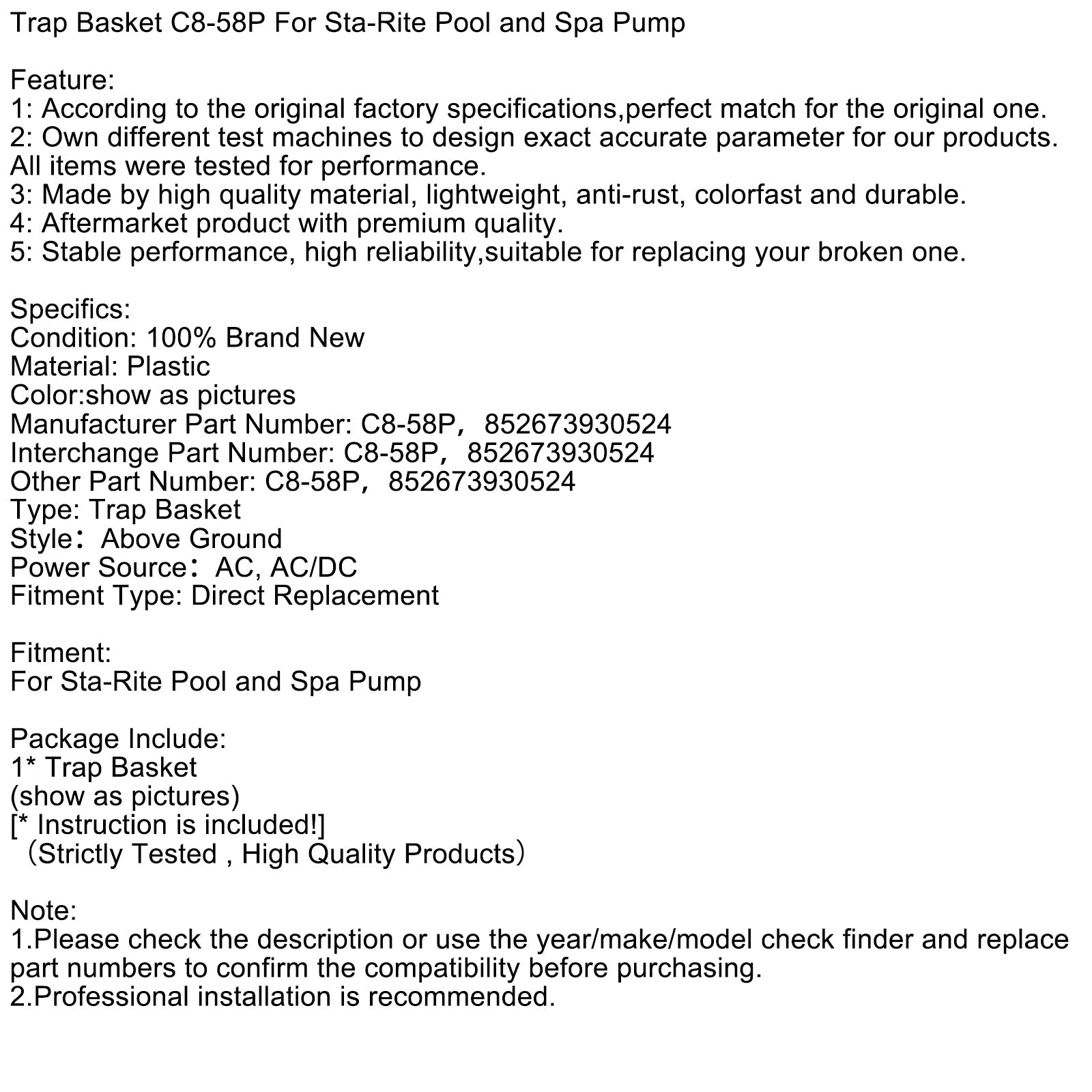 Siphon Basket C8-58P voor zwembad- en spa-spa-roi-pomp