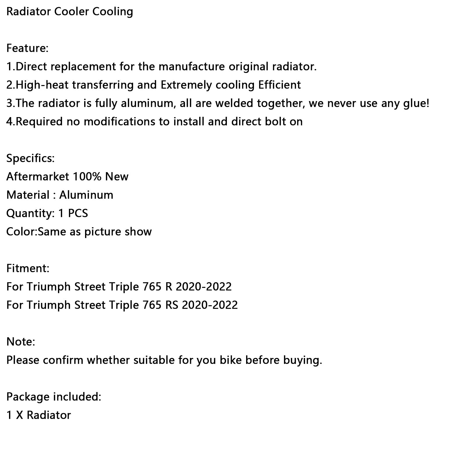 Jäähdytinjäähdytin Triumph Street Triple 765 RS 2020-2022