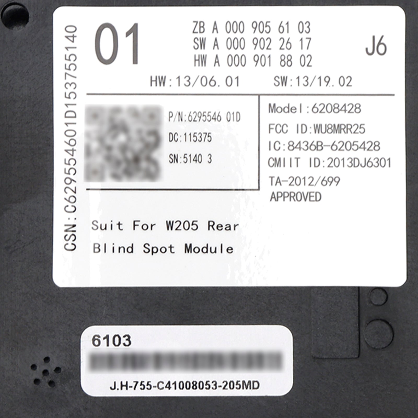 Radar martwego pola przy zmianie pasa ruchu dla Mercedesa Klasy C W205 2015-2018 A0009056103