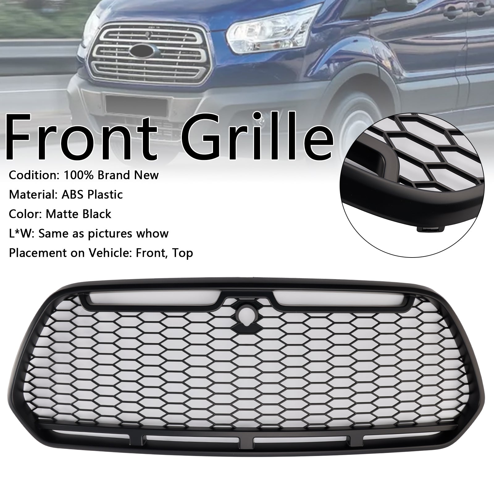 Grille de pare-chocs avant noire mate pour Ford Transit MK8 Raptor 2015-2018