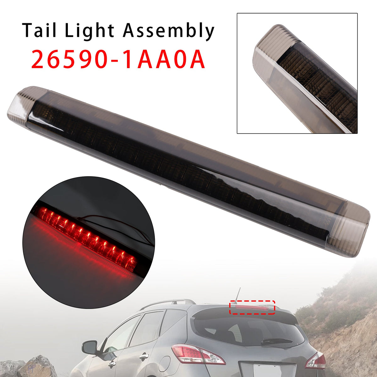 Terza luce di stop a LED fumé per Nissan Murano (2009-2014), codice ricambio 26590-1AA0A