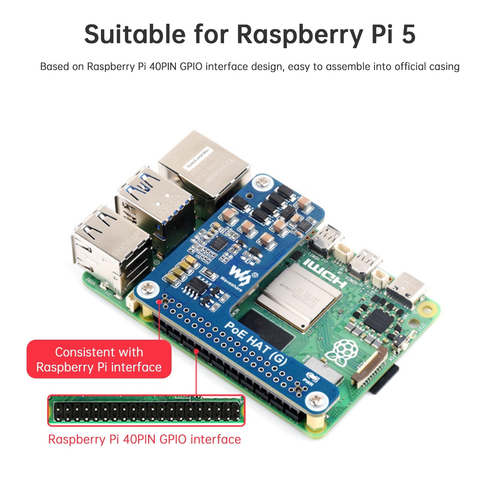 Carte d';extension Ethernet Raspberry Pi 5 Module d';alimentation PoE 802.3af/at