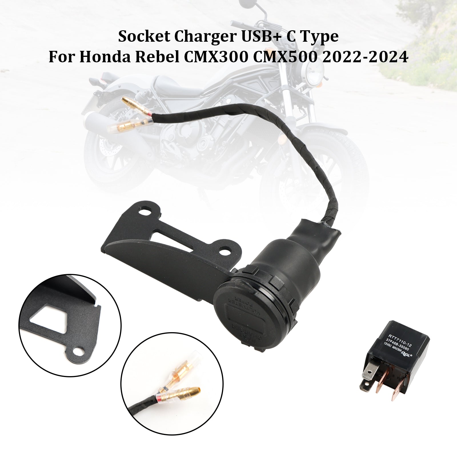 2022-2024 Honda Rebel CMX300 CMX500 Ładowarka 12V USB+C Typ Szybka