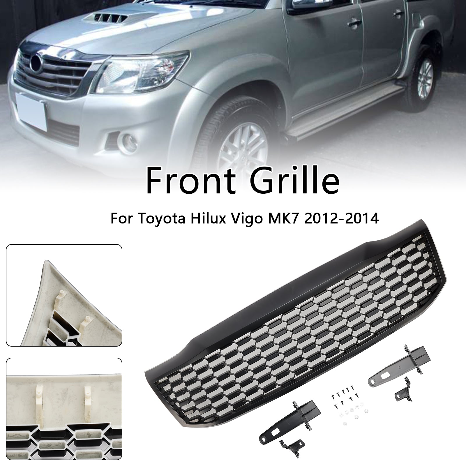 Grille de pare-chocs avant noire mate pour Toyota Hilux Vigo MK7 2012-2014