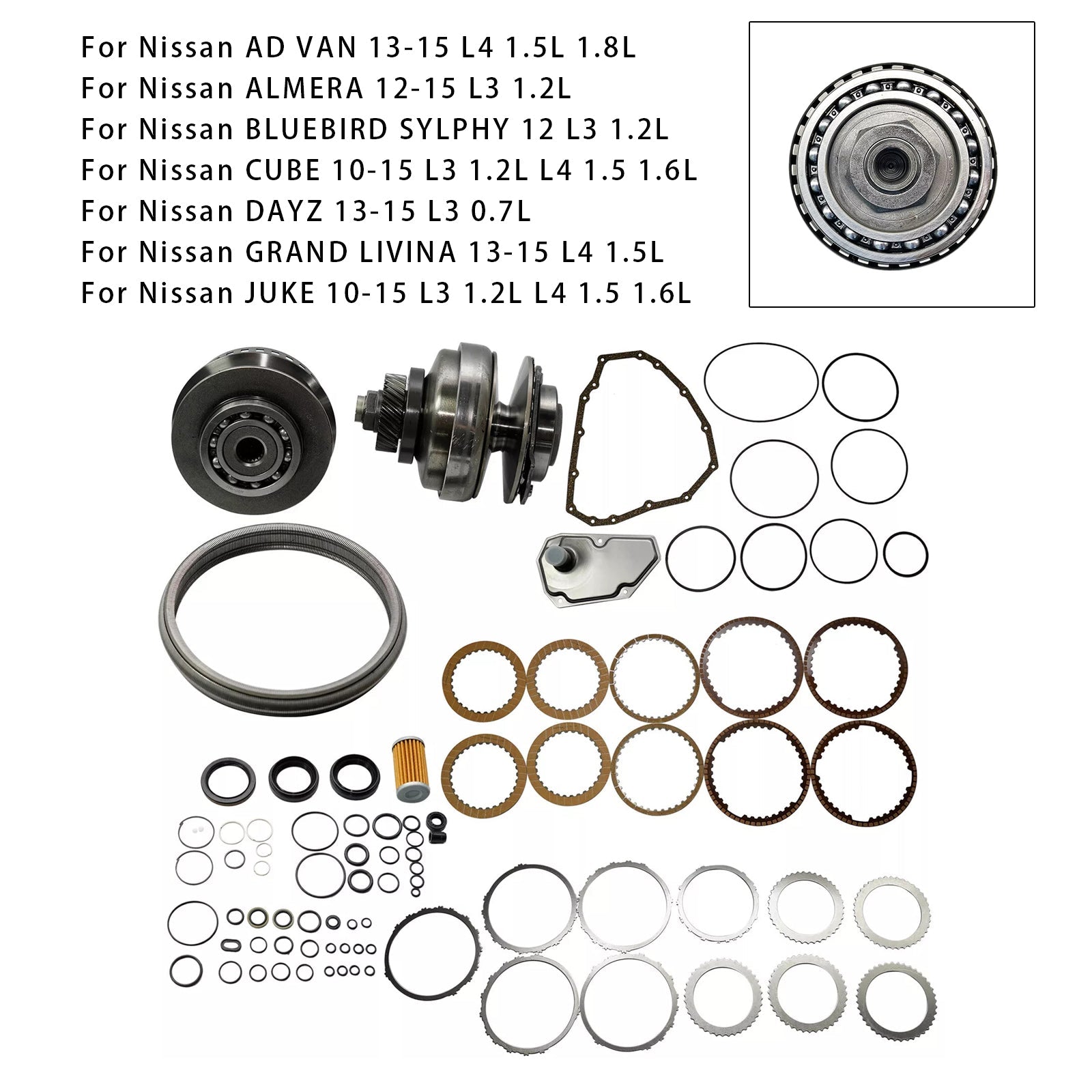 Kit de reconstruction de transmission principale et poulie avec courroie JF015E RE0F11A pour Mitsubishi Lancer L4 1,5 L 1,6 L 2013-2015